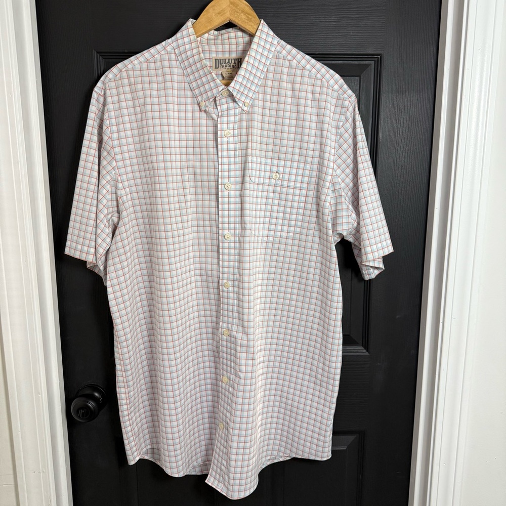 Duluth Trading Co Men's Red and White Plaid Shirt